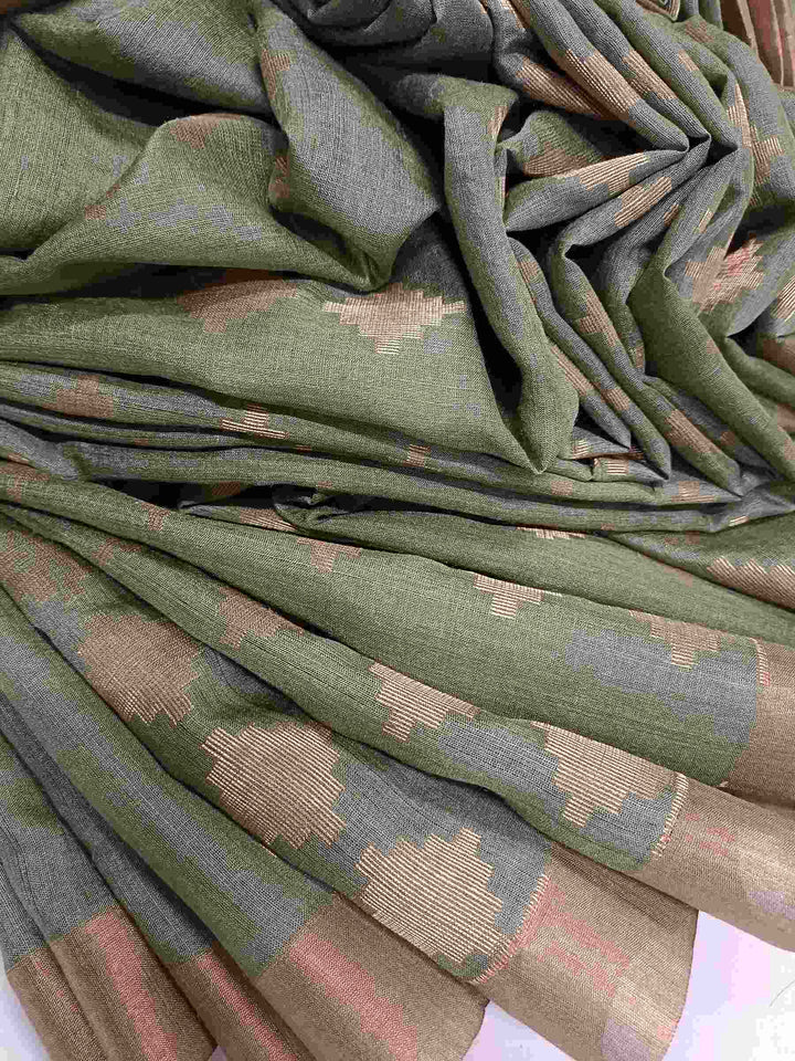 Green & Gold Zari Woven Soft Handloom Tussar Silk Saree Balaram Saha