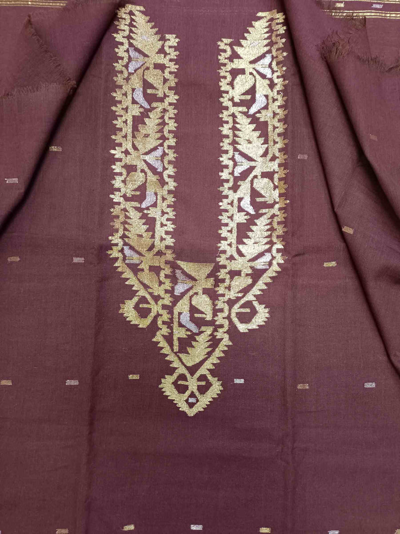 Brown Handwoven Cotton jamdani Unisex  Kurta Piece Balaram Saha