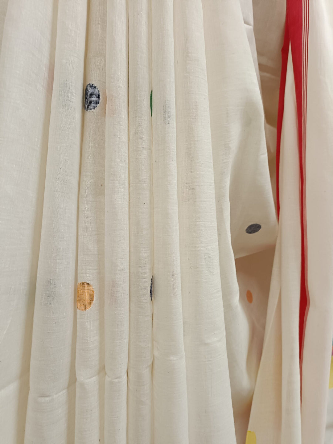 White & Red Handspun Handwoven Jamdani Saree ( Maa Durga) Balaram Saha