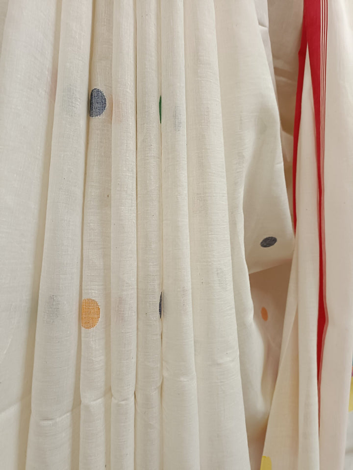 White & Red Handspun Handwoven Jamdani Saree ( Maa Durga) Balaram Saha