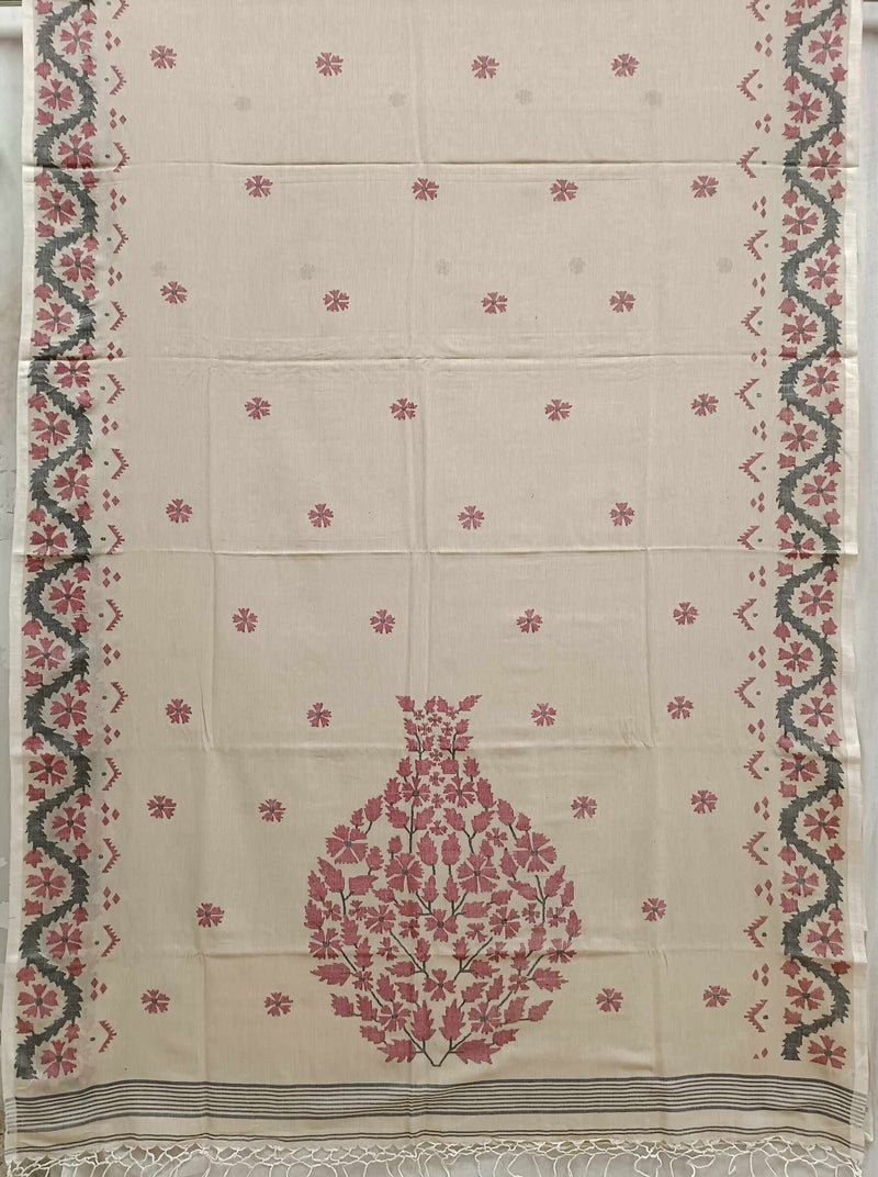 Beige Soft Handloom Handwoven Cotton Jamdani saree Balaram Saha