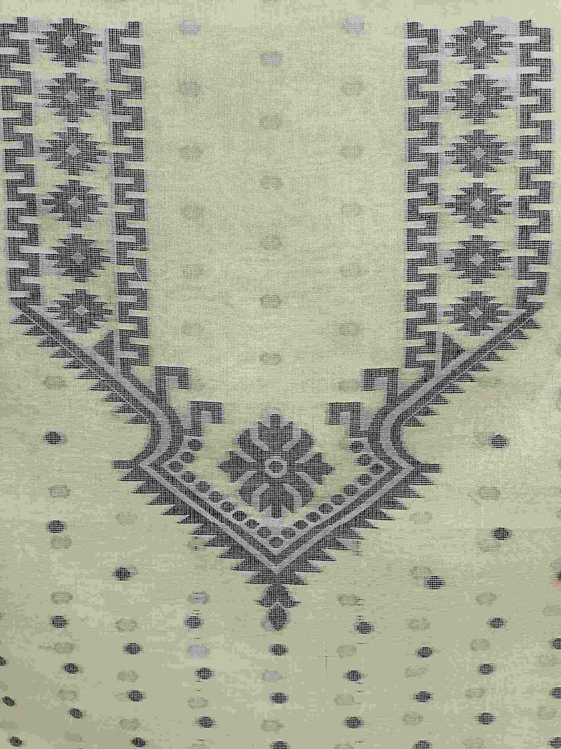 Of-White & Black Soft Handloom Jacquard Jamdani Kurta Piece (Tussar/Cotton) Balaram Saha