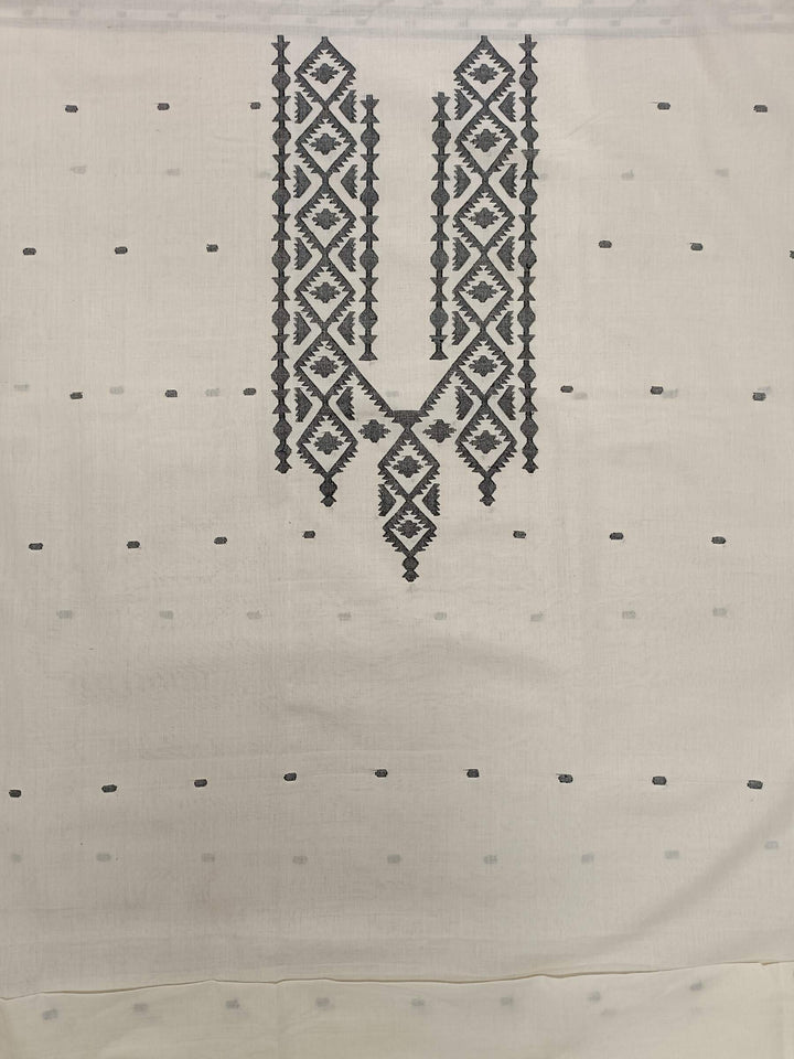 White and Black Handwoven Dhakai jamdani Unisex kurta Piece Balaram Saha