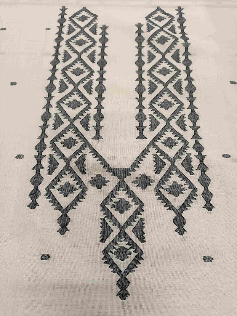 White and Black Handwoven Dhakai jamdani Unisex kurta Piece Balaram Saha