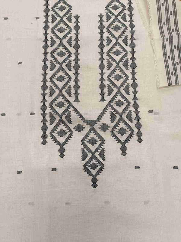 White and Black Handwoven Dhakai jamdani Unisex kurta Piece Balaram Saha