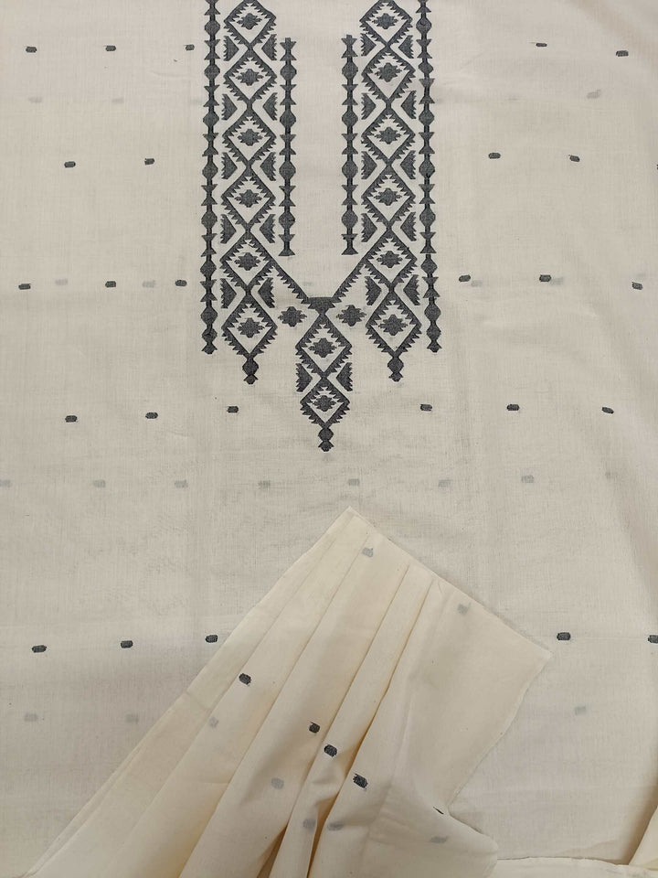 White and Black Handwoven Dhakai jamdani Unisex kurta Piece Balaram Saha