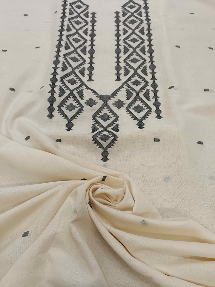 White and Black Handwoven Dhakai jamdani Unisex kurta Piece Balaram Saha