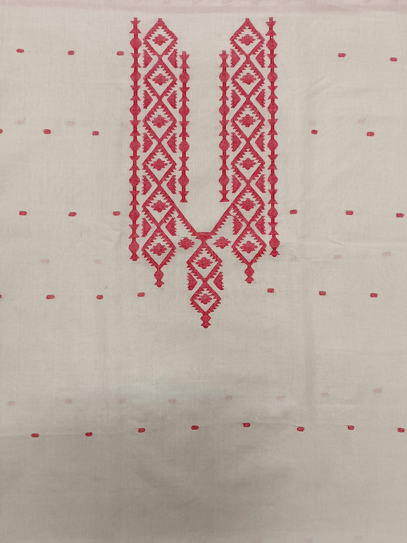 White and Red Handwoven Dhakai jamdani Unisex kurta Piece Balaram Saha