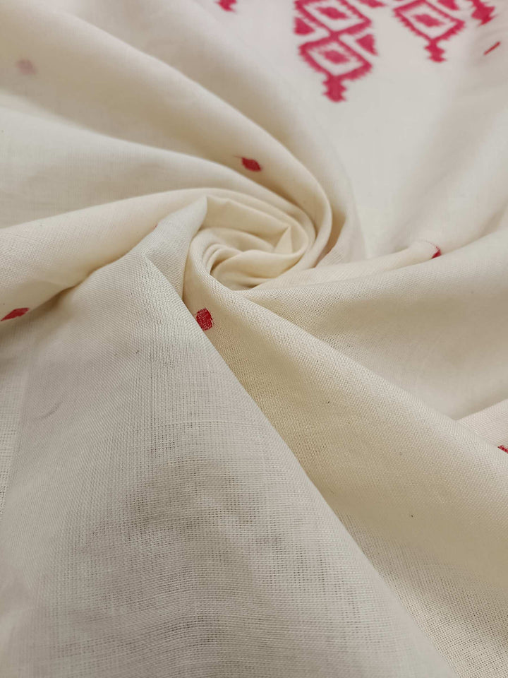White and Red Handwoven Dhakai jamdani Unisex kurta Piece Balaram Saha