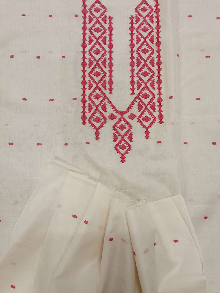 White and Red Handwoven Dhakai jamdani Unisex kurta Piece Balaram Saha
