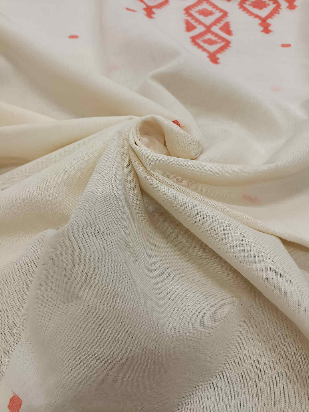 White on Orange Handwoven Dhakai jamdani Unisex kurta Piece Balaram Saha