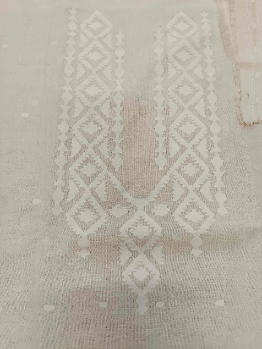 White on White Handwoven Dhakai jamdani Unisex kurta Piece Balaram Saha