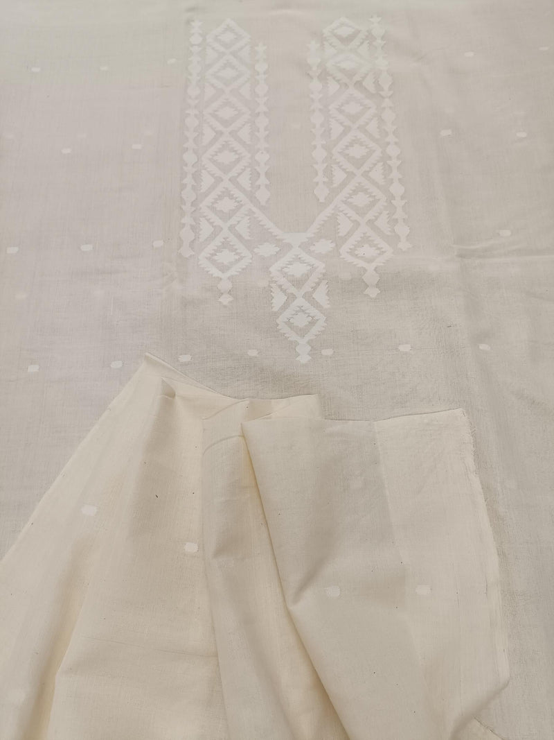 White on White Handwoven Dhakai jamdani Unisex kurta Piece Balaram Saha