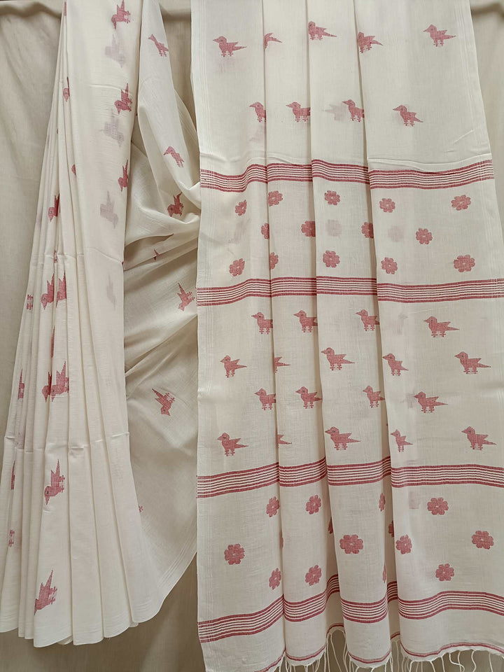 Lilac Soft handspun Cotton & Handwoven Jamdani Saree Balaram Saha