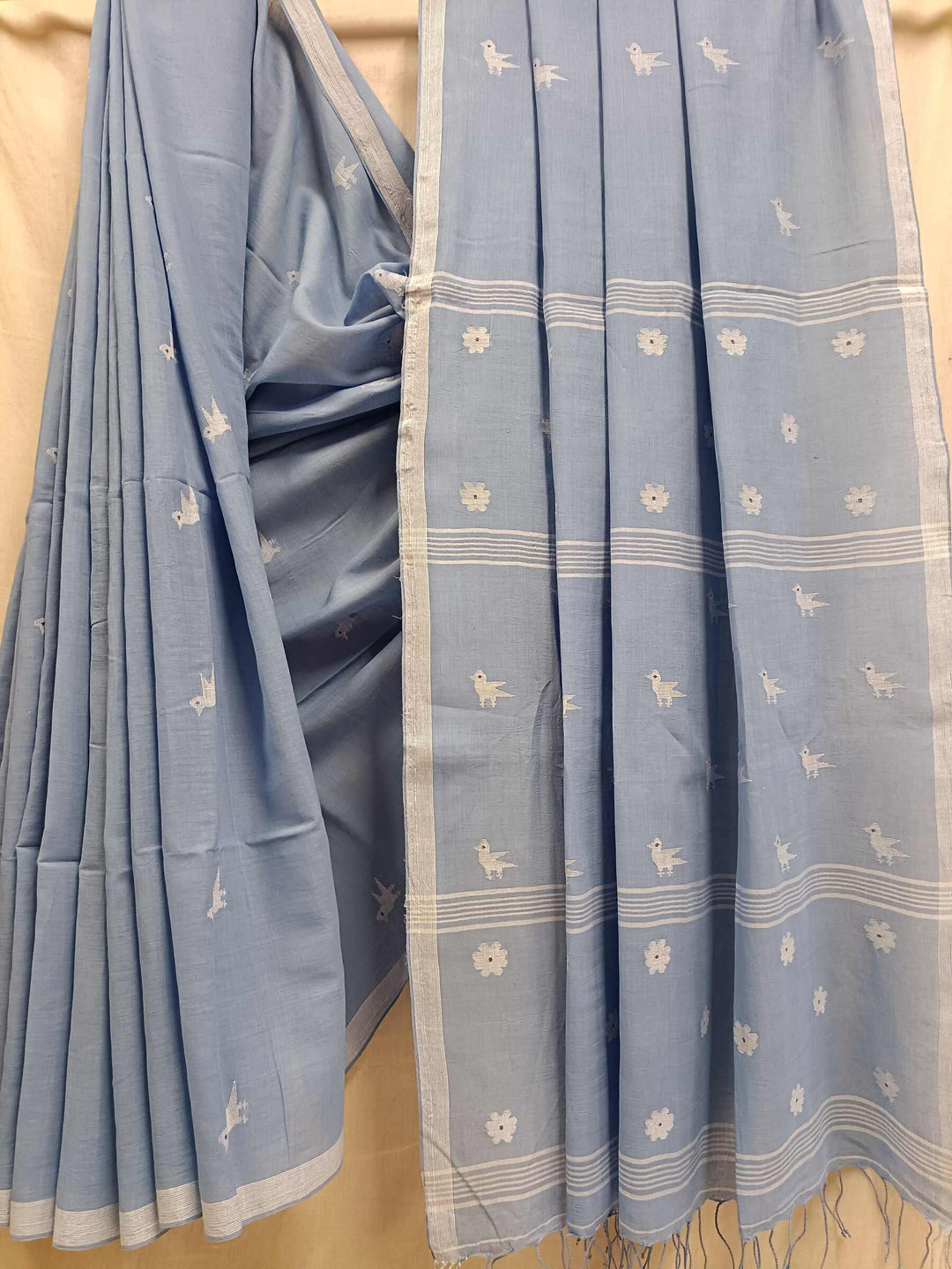 Lilac Soft handspun Cotton & Handwoven Jamdani Saree Balaram Saha
