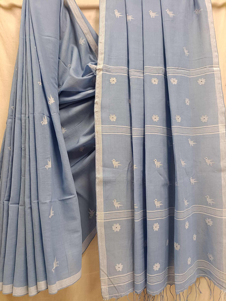 Lilac Soft handspun Cotton & Handwoven Jamdani Saree Balaram Saha