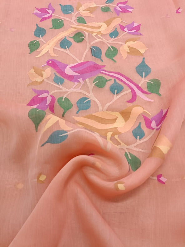 Peach Color Handloom Muslin Silk handwoven Jamdani 2-Piece kurta  Sets Balaram Saha