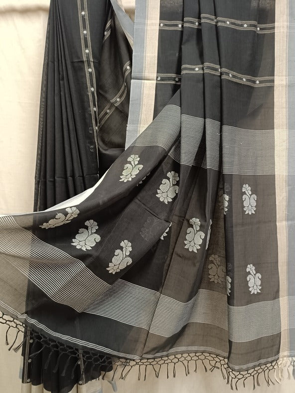 Black & White Fine Handloom Soft Cotton Saree Balaram Saha