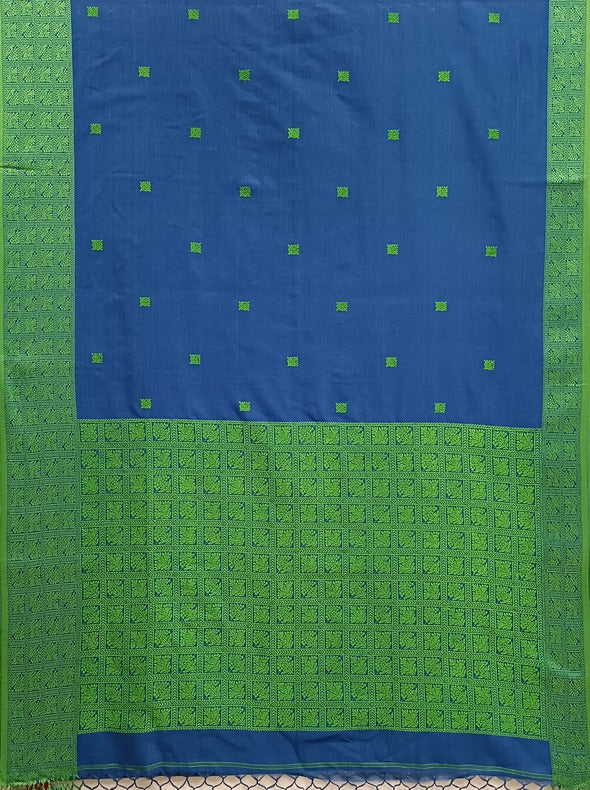 Blue Handloom Fine Cotton Saree & Green Woven Border Balaram Saha