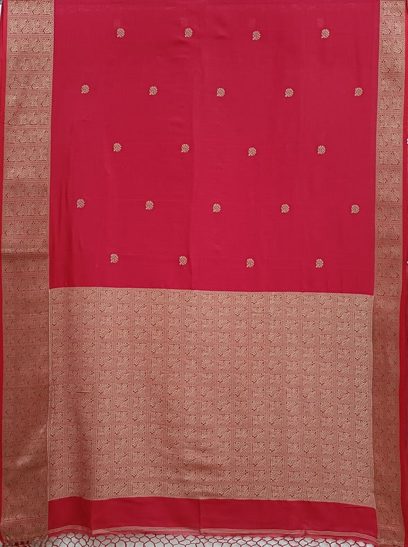 Red Handloom Fine Cotton Saree & Beige Woven Border Balaram Saha