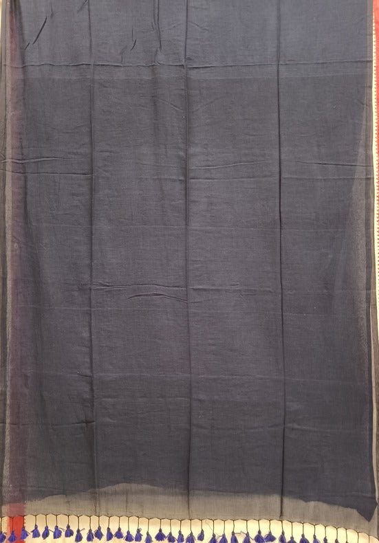 Drape yourself in the epitome of sophistication with our Handloom Mull Cotton Saree(Navy) Balaram Saha