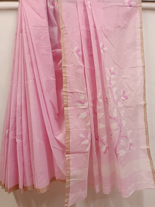 Light Pink Handloom Handwoven Cotton Jamdani Saree Balaram Saha