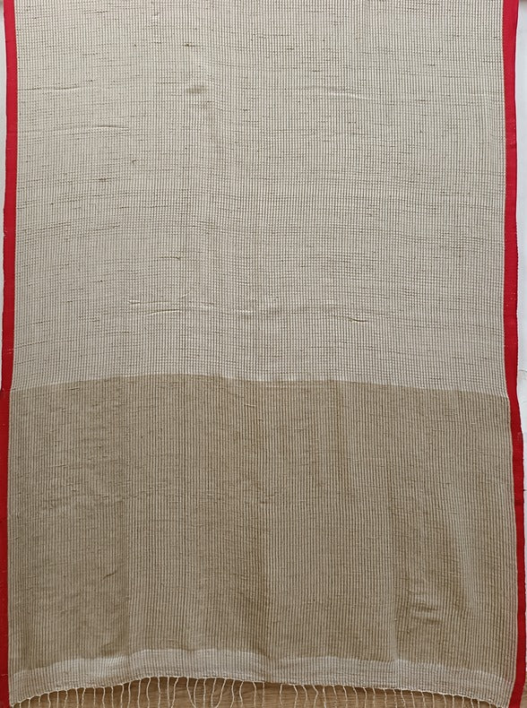 White & Red Handloom Soft Cotton Saree Balaram Saha