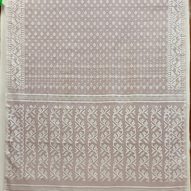 Light Rose Brown & White, soft handloom cotton/Resham dhakai saree Balaram Saha