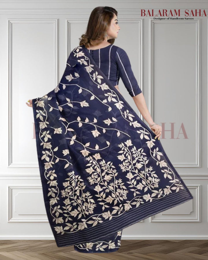 Indigo Blue & White Handwoven Cotton Jamdani Saree - (handloom saree, jamdani saree, jamdani sarees, cotton jamdani saree, jamdani cotton saree handloom cotton saree, balaram saha online, jamdani saree online, soft jamdani saree)   https://www.businessinsider.in/?r=US&IR=T