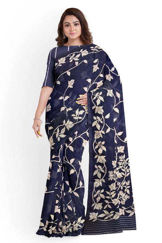 Indigo Blue & White Handwoven Cotton Jamdani Saree - (handloom saree, jamdani saree, jamdani sarees, cotton jamdani saree, jamdani cotton saree handloom cotton saree, balaram saha online, jamdani saree online, soft jamdani saree)  https://www.foxnews.com/