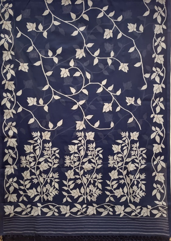 Indigo Blue & White Handwoven Cotton Jamdani Saree - (handloom saree, jamdani saree, jamdani sarees, cotton jamdani saree, jamdani cotton saree handloom cotton saree, balaram saha online, jamdani saree online, soft jamdani saree)   https://www.independent.co.uk/asia