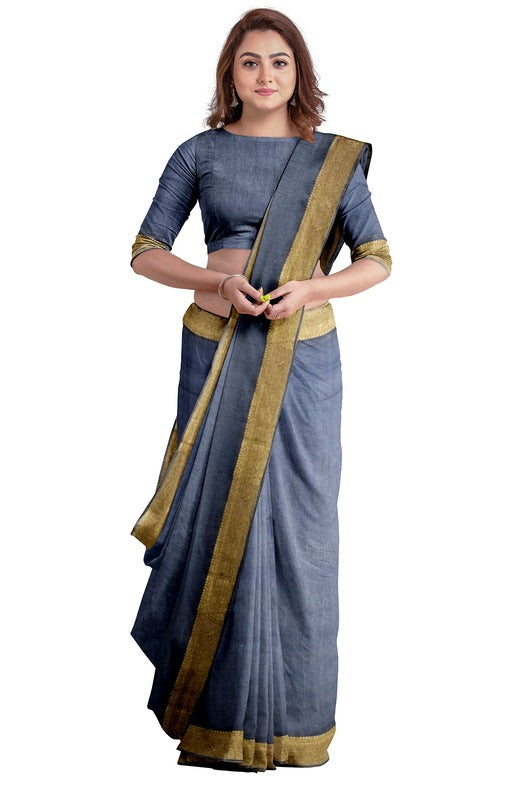 Indigo & Gold Soft Handloom Silk Saree With Woven Zari Border by Balaram Saha - (handloom saree, Zari border, silk saree, handloom silk saree, balaram saha online, silk sarees, silk handloom saree, bengal handloom sarees, pure silk, silk saree online, bengali silk saree)
https://vimeo.com/