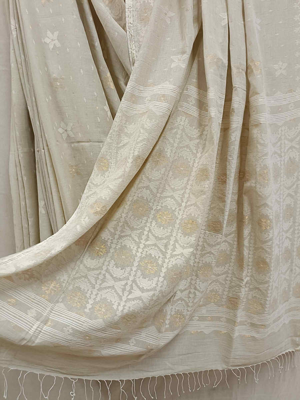 Luxurious Handspun Cotton and Intricate Handwoven Jamdani Saree Balaram Saha