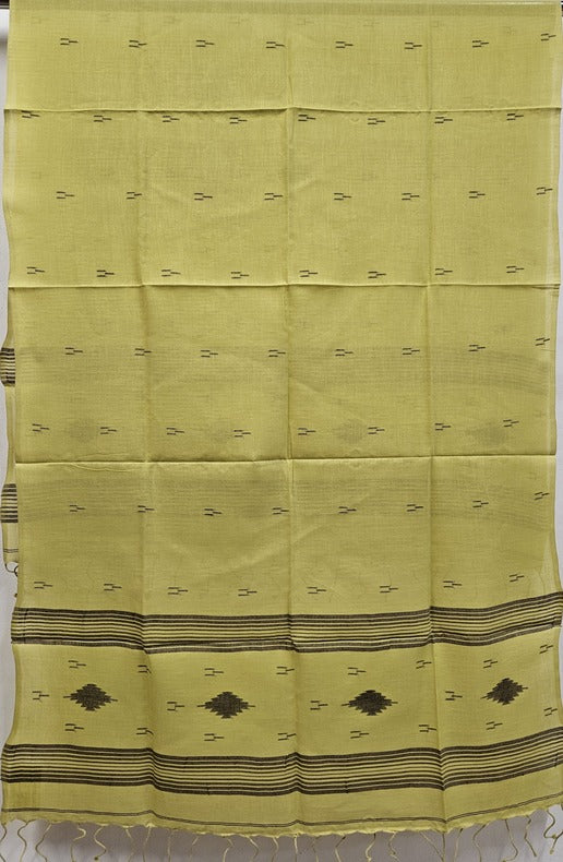 Lemon & Black Handspun Handwoven Cotton Jamdani Stole Balaram Saha