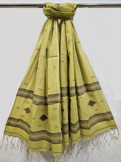 Lemon & Black Handspun Handwoven Cotton Jamdani Stole Balaram Saha