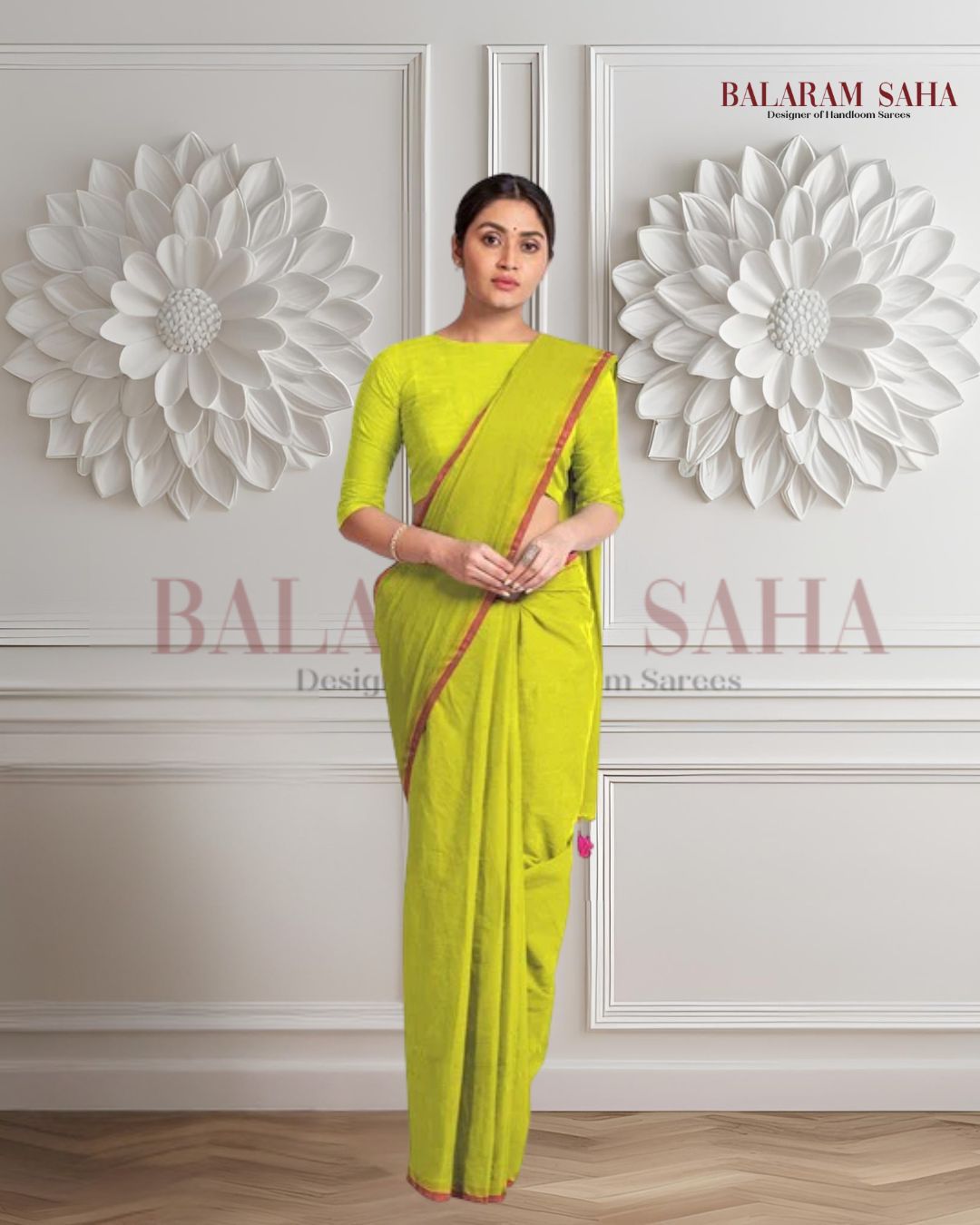 Green & Magenta Handloom Soft Mull Cotton Saree Balaram Saha
