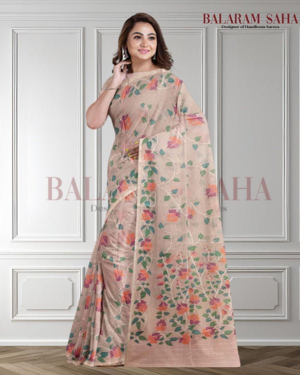 Light Pink Handloom Handwoven Traditional Cotton Jamdani Saree Balaram Saha (handloom saree, jamdani saree, jamdani sarees, cotton jamdani saree, jamdani cotton saree handloom cotton saree, balaram saha online, jamdani saree online, soft jamdani saree)  www.vimeo.com