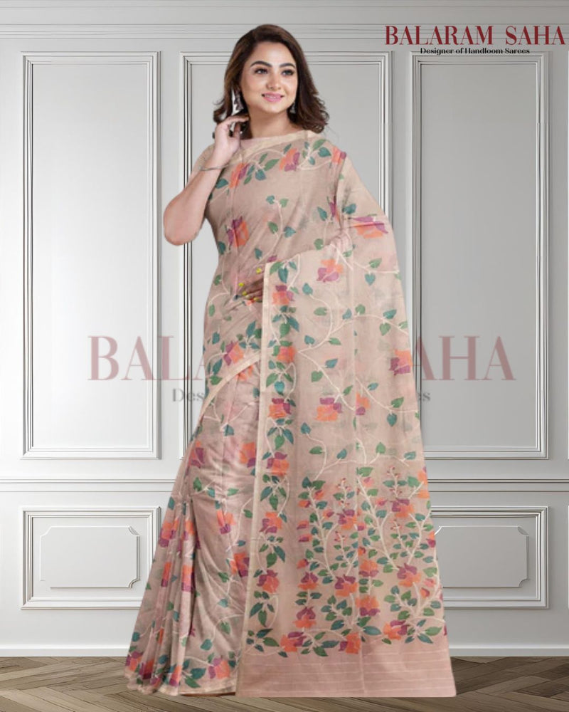 Light Pink Handloom Handwoven Traditional Cotton Jamdani Saree Balaram Saha (handloom saree, jamdani saree, jamdani sarees, cotton jamdani saree, jamdani cotton saree handloom cotton saree, balaram saha online, jamdani saree online, soft jamdani saree)  www.vimeo.com