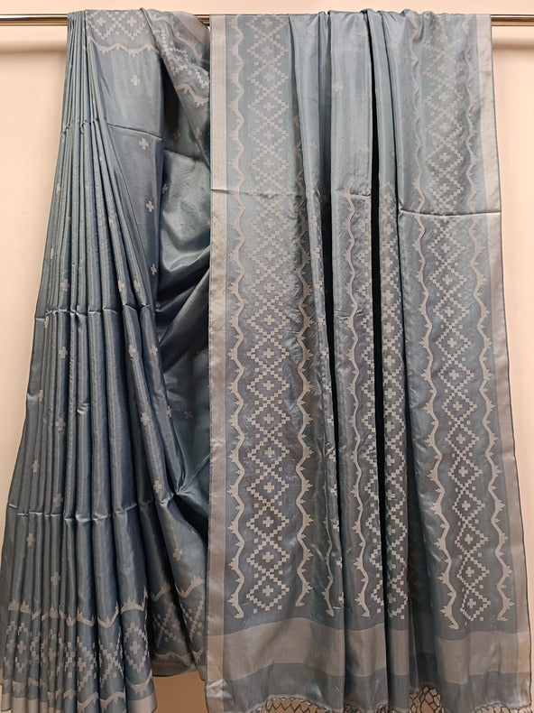 Light Blue & White Handloom Katan Silk Handwoven Jamdani Saree - Balaram Saha  - (handloom saree, handloom sarees, jamdani saree, silk saree, handloom silk saree, balaram saha online, silk sarees, silk handloom saree, bengal handloom sarees, pure silk, silk saree online, bengali silk saree, katan silk)  https://ok.ru/