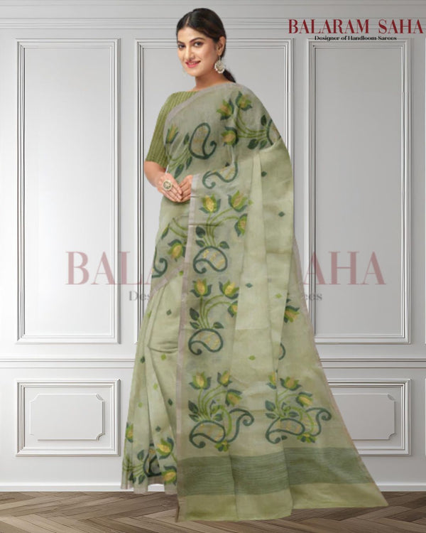 Light Green Cotton Jamdani from Balaram Saha - (dhakai jamdani saree, jamdani saree, jamdani sarees, cotton jamdani saree, jamdani cotton saree, handloom cotton saree, original dhakai jamdani saree, jamdani sarees, soft dhakai jamdani saree, jamdani saree Bangladesh, balaram saha, balaram saha handloom saree store, balaram saha saree, balaram saha online, balaram saha saree online, balaram saha gariahat) www.twitter.com