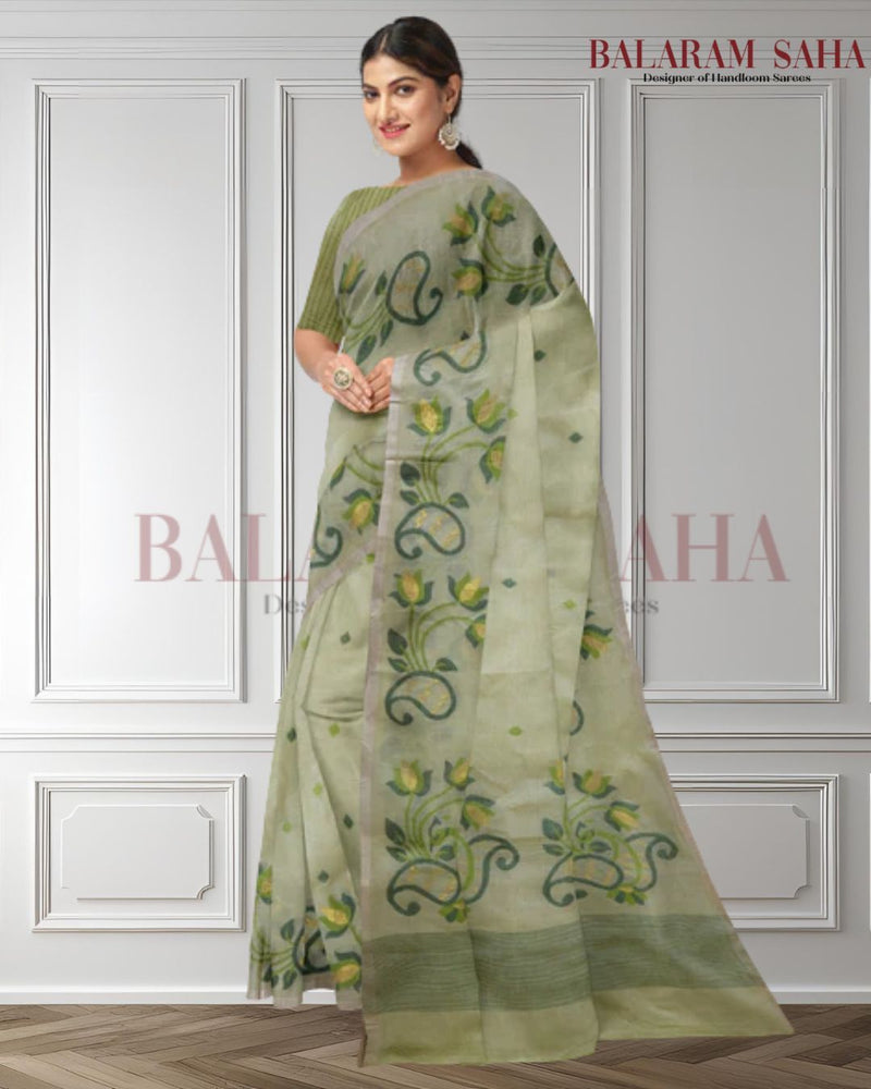 Light Green Cotton Jamdani from Balaram Saha - (dhakai jamdani saree, jamdani saree, jamdani sarees, cotton jamdani saree, jamdani cotton saree, handloom cotton saree, original dhakai jamdani saree, jamdani sarees, soft dhakai jamdani saree, jamdani saree Bangladesh, balaram saha, balaram saha handloom saree store, balaram saha saree, balaram saha online, balaram saha saree online, balaram saha gariahat) www.twitter.com