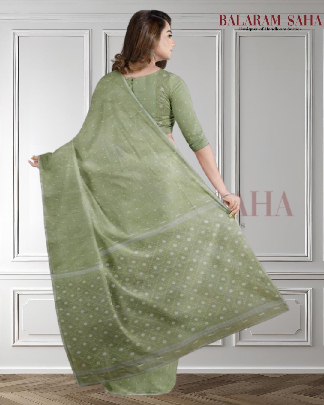 Light Green Handloom Traditional Cotton Jamdani Saree Balaram Saha