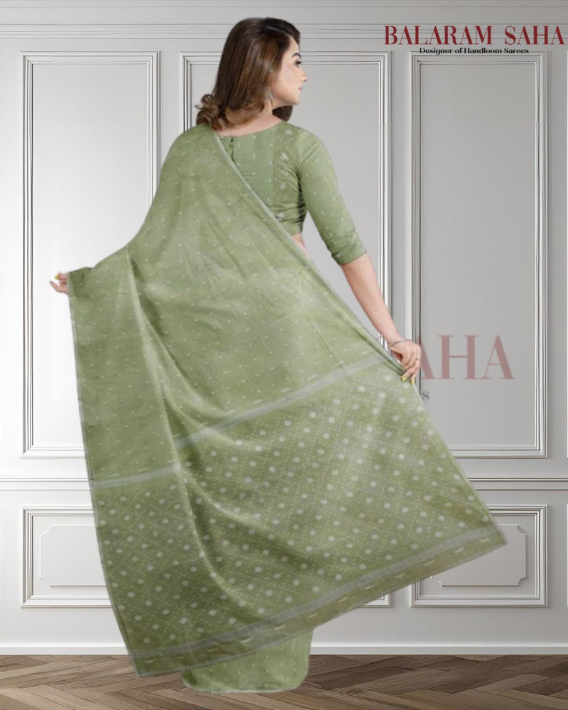 Light Green Handloom Traditional Cotton Jamdani Saree Balaram Saha
