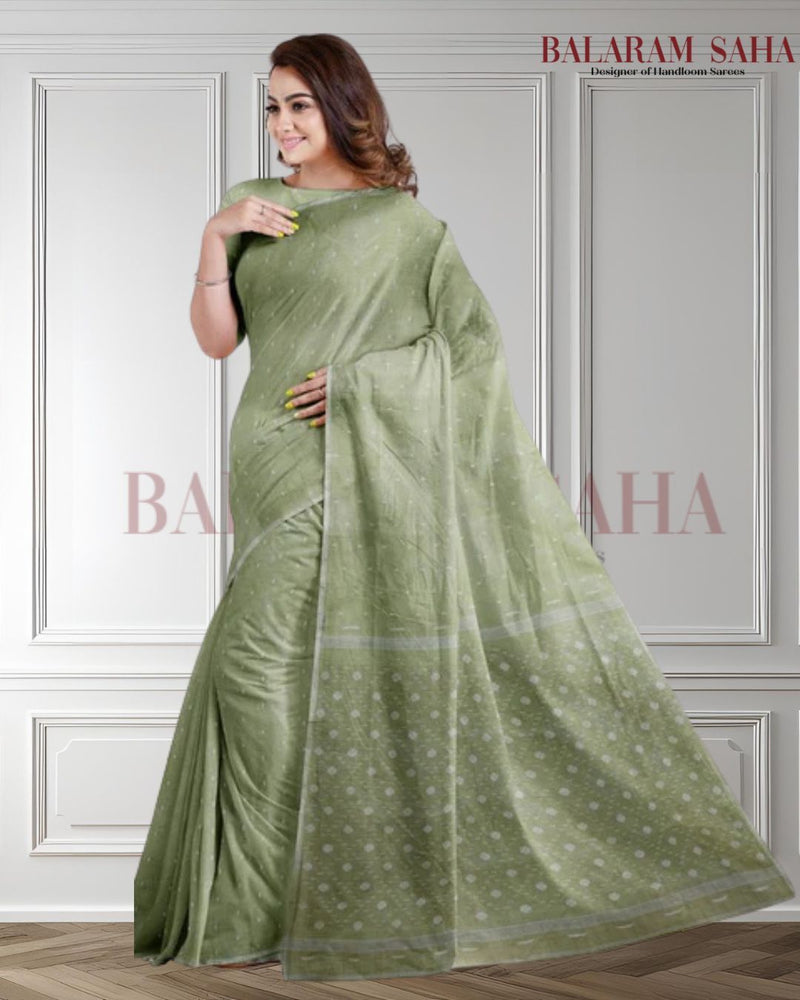 Light Green Handloom Traditional Cotton Jamdani Saree Balaram Saha