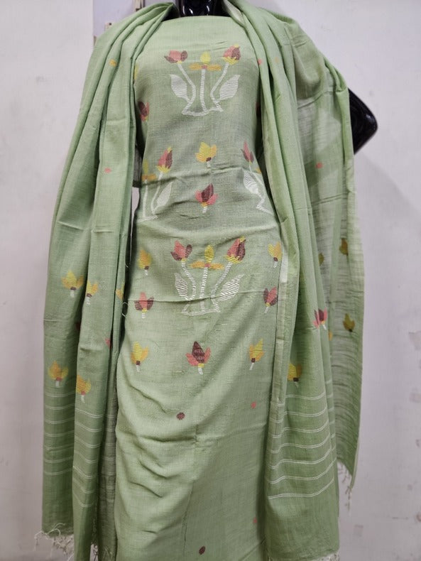 Light Green Handwoven Cotton Jamdani Unstitch 2 Piece Kurta Set   - (balaram saha online, Handloom Dupatta, Handwoven Jamdani, Handspun Cotton, jamdani dupatta, balaram saha dupatta, cotton jamdani dupatta, jamdani dupatta online, dhakai jamdani dupatta, dupatta collection, dupatta) https://www.apple.com/
