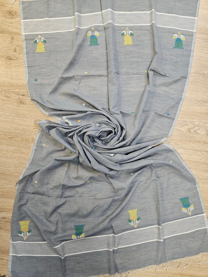 Light Grey Cotton Jamdani Unstitched Set from Balaram Saha - (balaram saha online, Handloom Dupatta, Handwoven Jamdani, Handspun Cotton, jamdani dupatta, balaram saha dupatta, cotton jamdani dupatta, jamdani dupatta online, dhakai jamdani dupatta, dupatta collection, dupatta)   https://cpanel.net/