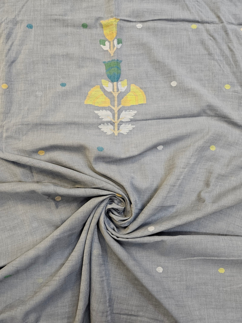 Light Grey Cotton Jamdani Unstitched Set from Balaram Saha - (balaram saha online, Handloom Dupatta, Handwoven Jamdani, Handspun Cotton, jamdani dupatta, balaram saha dupatta, cotton jamdani dupatta, jamdani dupatta online, dhakai jamdani dupatta, dupatta collection, dupatta)    https://myspace.com/