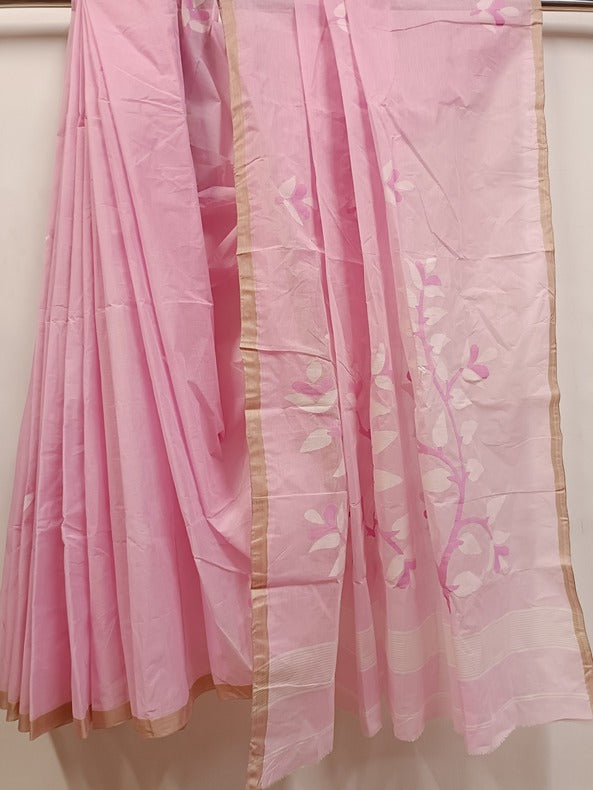 Light Pink Handloom Handwoven Cotton Jamdani Saree by Balaram Saha - (cotton saree, handloom cotton saree, balaram saha online, handloom sarees, cotton handloom saree, bengal handloom sarees, pure cotton, cotton saree for women, cotton saree online)   https://www.clarin.com/