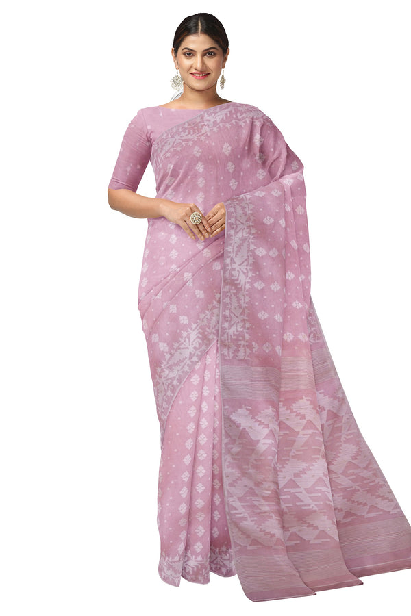 Light Pink & White Bangladesh Cotton Jamdani Saree by Balaram Saha - (dhakai jamdani saree, jamdani saree, jamdani sarees, cotton jamdani saree, jamdani cotton saree, handloom cotton saree, balaram saha online, jamdani saree online, soft jamdani saree, muslin jamdani saree, original dhakai jamdani saree, jamdani sarees, soft dhakai jamdani saree, white jamdani saree, jamdani saree bangladesh )
