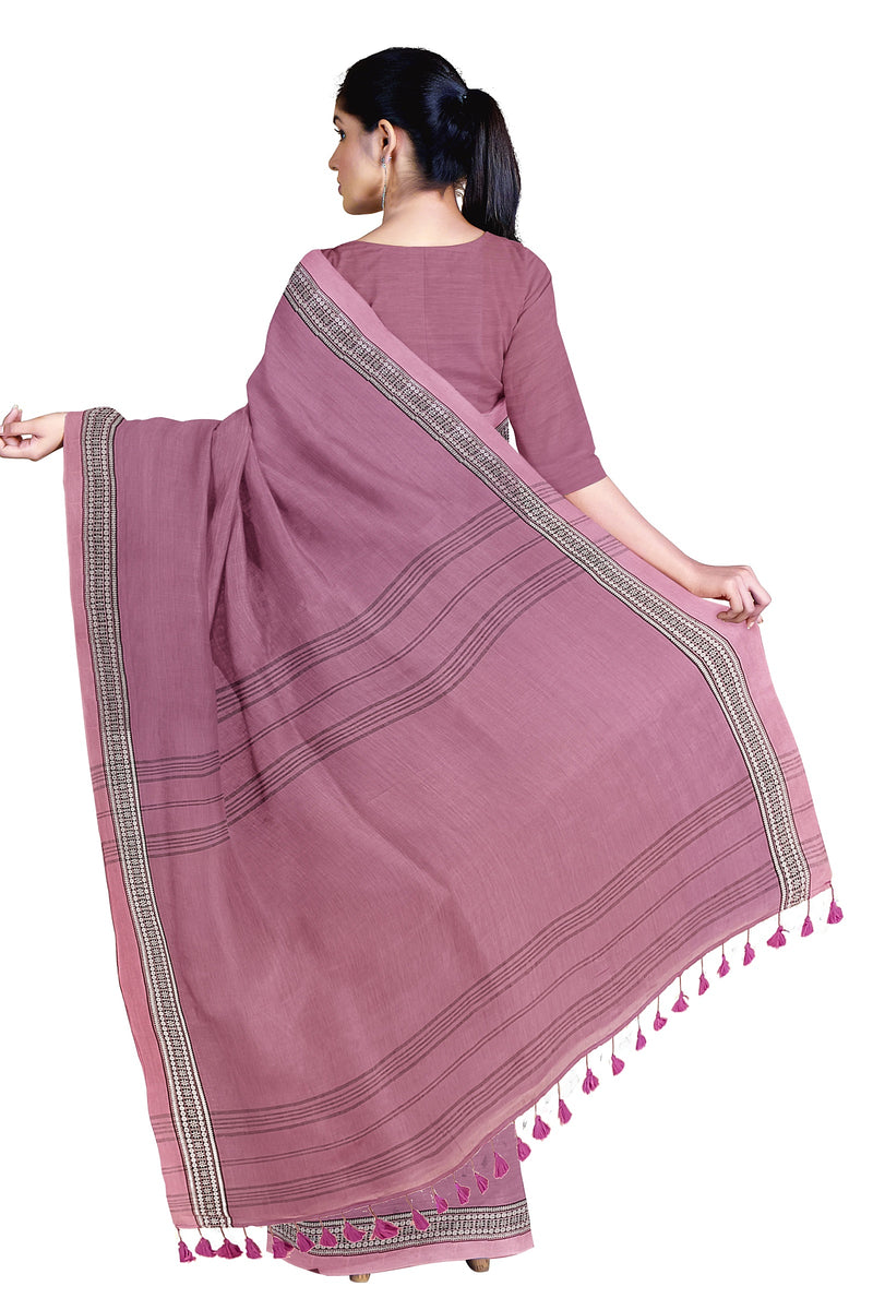 Lilac Pink, Soft Handloom Cotton Plain Saree -Balaram Saha